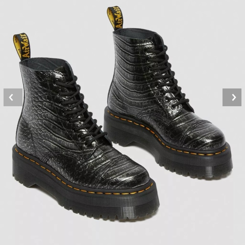 Dr. Martens Black Combat Boots with Yellow Stitching